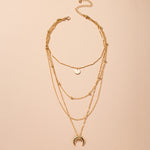 Boho Crescent Moon Layering Necklace 16" - Gold Plated