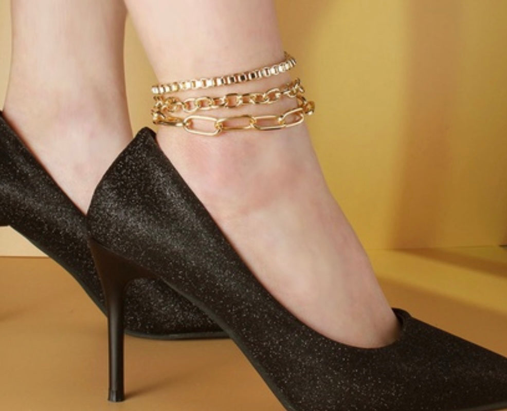 Sexy Vibes Multi Layer Anklet Gold