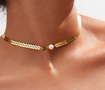 Faux Pearl Leaf Choker 12"+2"ext